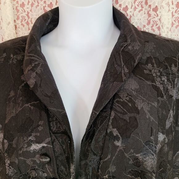 Vintage 90s logo instant chic black tapestry floral ruffle button blazer Sz 18 - Picture 4 of 12